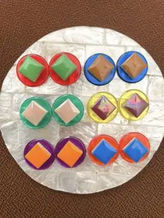 ボタンカボション☆クリアベースカラフルタイルミニ6ペアセット