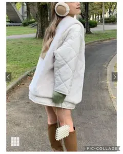 アイボリー ファーベストXキルティングジャケットセット アウター ホワイト
