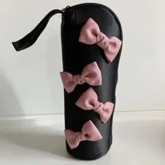ピンクリボン付きブラック黒水筒カバー♡ペットボトルカバー水筒ケースボトルケース