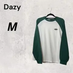 美品 Dazy ワンポイント M 長袖 白×緑 ラグラン ロンT ロゴ 1点限り