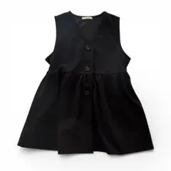 ペプラム　ベスト　ジレ　ブラック　黒　M 前開き　Vネック　ノースリーブ