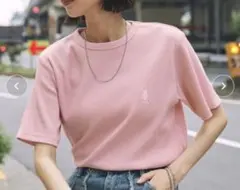 リブ編み ピンク Tシャツ Lサイズ