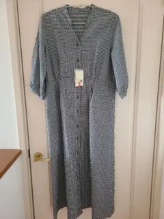 チェック柄 ロングシャツワンピース Lサイズ