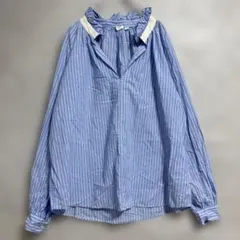 ギャップGAP ブラウス シャツ 長袖 M オーバーサイズ フリル ストライプのサムネイル