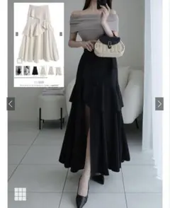 【値下げ不可】GRL アシンメトリーラッフルスリットスカート【ask137】