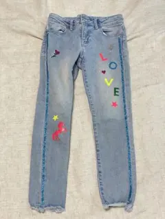 120 ガールズ デニムパンツ LOVE ユニコーン装飾のサムネイル