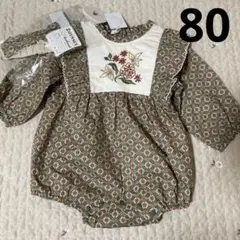 バースデイ　&mignon 花柄　ロンパース　グリーン　80