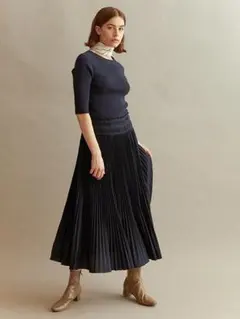 SNIDEL（スナイデル） プリーツドッキングニットワンピース （ネイビー）