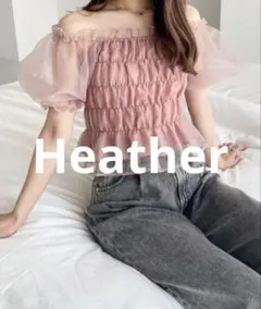 Heather ヘザー　フリルブラウス　オフショルトップス　ピンク