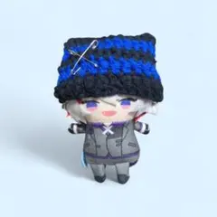 【黒×青】にじぱぺっと　ぬい帽子　ぬい服　ネコ耳　ニット帽 10cmぬいぐるみ