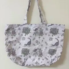 【SALE】ハンドメイド　大きめサイズ　エコバッグ　トートバック 猫柄　花柄