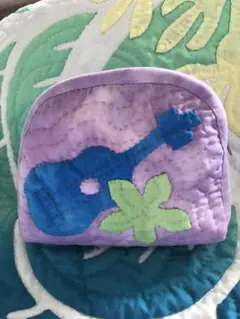ハワイアンキルト ポーチ ウクレレ柄 パープル16×14