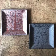 美濃焼 銀彩タコ唐草5寸角皿（赤楽・黒鉄） 2枚のサムネイル