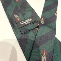 シャネル CHANEL ネクタイ ネイビー × グリーン ストライプ