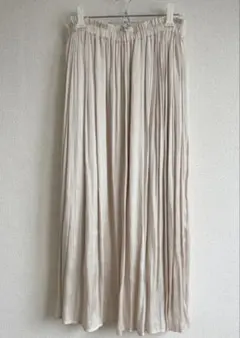 【美品】ウエストゴム 白プリーツロングスカート L サイズ