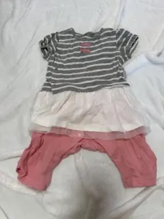 petit Editerボーダー フリルロンパース 80