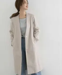 コットンノーカラーコート　ライトベージュ