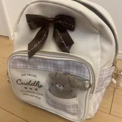 リュック　アイボリー×チェック×リボン