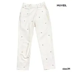 MUVEIL ミュベール パール付き ホワイトデニムパンツ 34のサムネイル