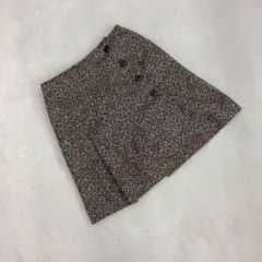 ツイードミニスカート ダブルボタン ひざ丈ブラウン