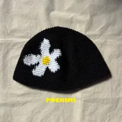 クラッシャーハット　クロシェハット　ニット　バゲハ　ビーニー　　花　大きめ