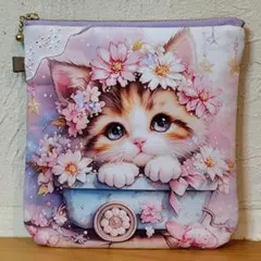 ハンドメイドポーチ ねこ 猫 ネコ パネル生地使用 - メルカリ