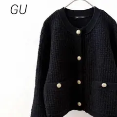 GU ダブルポケットニットジャケット ニットカーディガン 金ボタン フェミニン