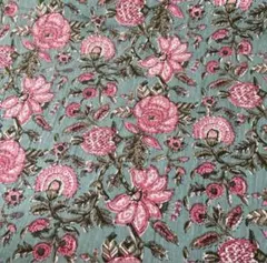 エスニック柄フラワー♥️インドシーチング更紗 ターコイズグリーン