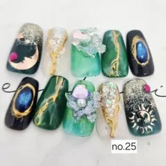 no.25ハンドメイド　夏ネイルチップ　ギャラクシーネイルチップ