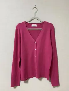 【美品】OPAQUE.CLIPピンク Vネック リブ編み カーディガン