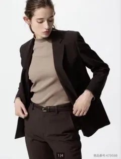 UNIQLO リブハイネックT 長袖ニット M ベージュ