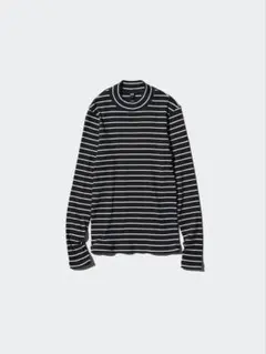 UNIQLO リブハイネックT/ボーダー(black)
