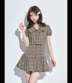 Darich ダーリッチ ビッグリボンバルーンチェックミニワンピース