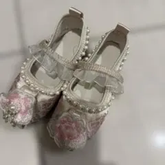 フォーマルシューズ ベージュ パール付き