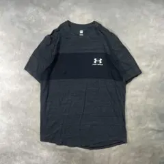 古着UNDERARMOURロゴTシャツ切替杢グレー 黒スポーツミックスYt026