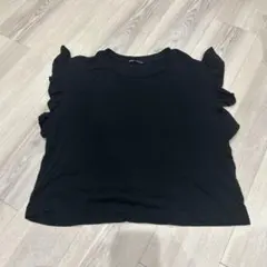 ZARA フリルトップス ノースリーブ 黒 タンクトップ 袖フリル