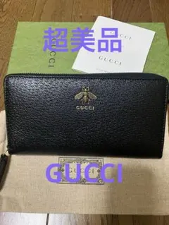 ✨極美品✨グッチ 二つ折り 小銭入れ ビー 蜂 シボ革ブラック レザー