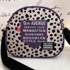 ダルメシアン　グレージュ パープルデニム　ショルダー　デニムリメイクバッグ