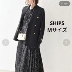 シップス SHIPS〈手洗い可〉ドット バンドカラー ワンピース　M　ブラック