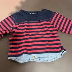 ムージョンジョン 赤と黒のストライプ 長袖Tシャツ 重ね着風 80cm