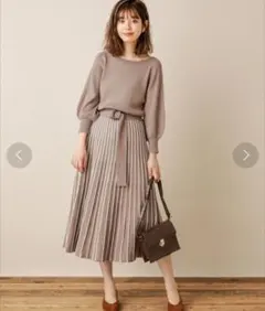 ナチュラルクチュール　配色ニットプリーツワンピース