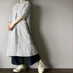●nuu garmentfactory●カンフーワンピース　ムラ染ストライプ●