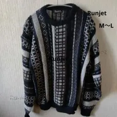 Runjet 幾何学模様 ニット・セーターブラックとグレー サイズM〜L