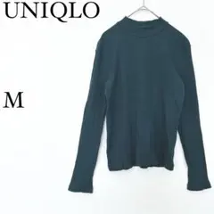 ユニクロ　UNIQLO リブハイネックカットソー　M ダークグリーン系　長袖