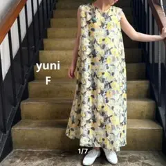 【新品タグ付】ユニ リネン混 水彩花プリント ノースリーブ フレア ワンピースのサムネイル