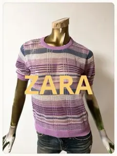 ☘️T22990☘️ZARA 半袖 マルチ ボーダー サマーニット トップス Sのサムネイル