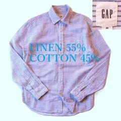 美品　GAP　リネンコットン　ボーダーストライプ　長袖シャツ　XS　S相当