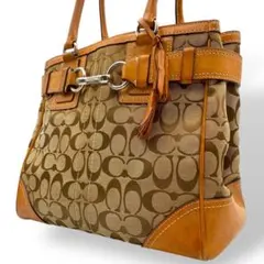 美品 COACH コーチ トートバッグ シグネチャー キャンバス レザー 肩がけ