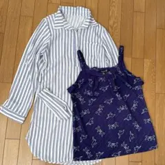 Forever￼21ストライプシャツワンピース￼ 紫紺キャミソールセット
