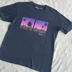 ユニクロ　tシャツ UNIQLO 永井博　シティポップ　ネイビー